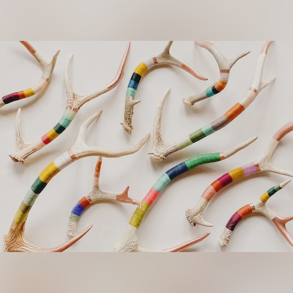 Little Heartshake Wool Wrapped Whitetail Deer Antler Wall Decor Blue + Copper
